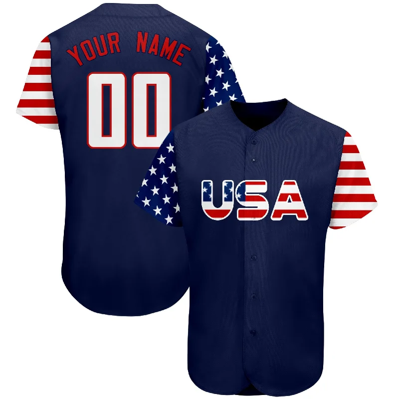 Baseball Jersey for Baseball Apparel for Baseball Leagues-Custom Navy White-Red American Flag Authentic Baseball Jersey