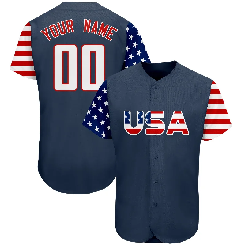 Baseball Jersey for Men’s Baseball-Custom Navy White-Red American Flag Authentic Baseball Jersey