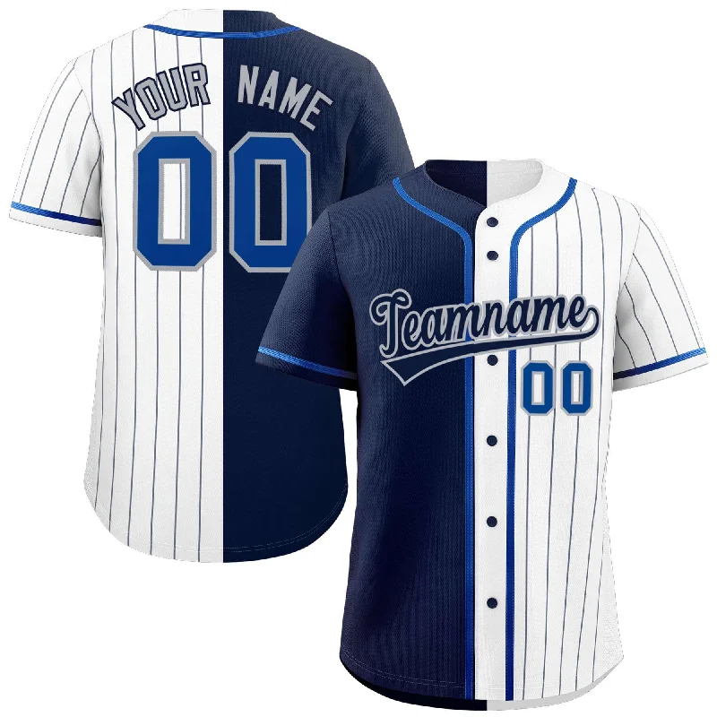 Baseball Jersey for Personalized Jerseys for Kids-Custom Navy White Stripe-Solid Combo Fashion Authentic Baseball Jersey