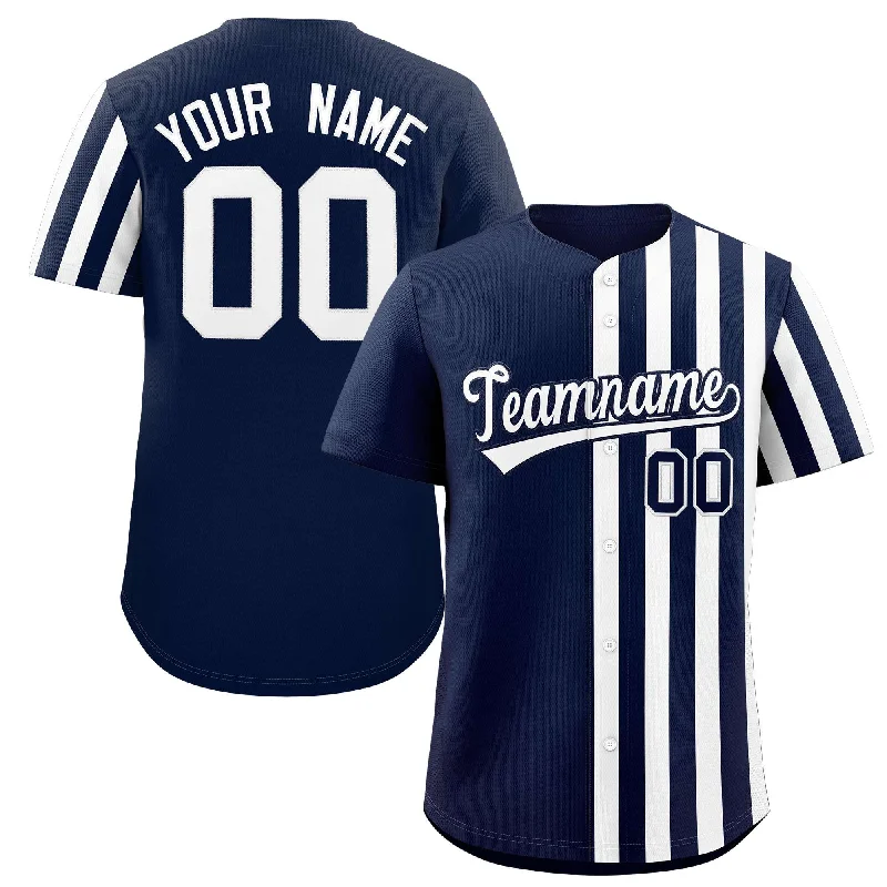 Baseball Jersey for Fundraising Campaigns-Custom Navy White Thick Stripe Fashion Design Authentic Baseball Jersey