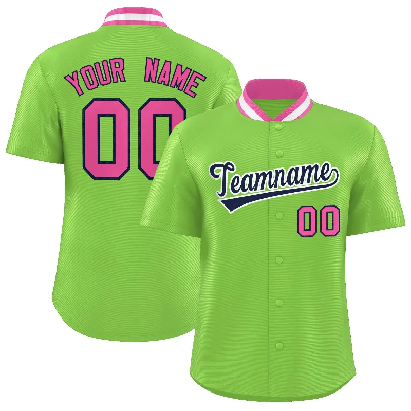 Baseball Jersey for Official Fan Gear-Custom Neon Green Classic Style Authentic Stand Collar Baseball Jersey