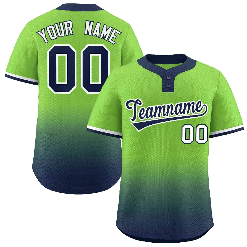 Baseball Jersey for Team Spirit Apparel for Fans-Custom Neon Green Navy Navy-White Gradient Fashion Authentic Two-Button Baseball Jersey