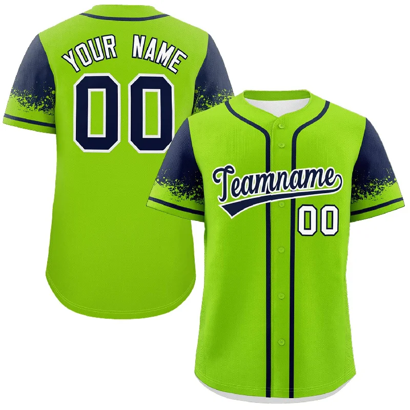 Baseball Jersey for Personalized Sports Apparel for Kids-Custom Neon Green Navy Personalized Raglan Sleeves Design Authentic Baseball Jersey