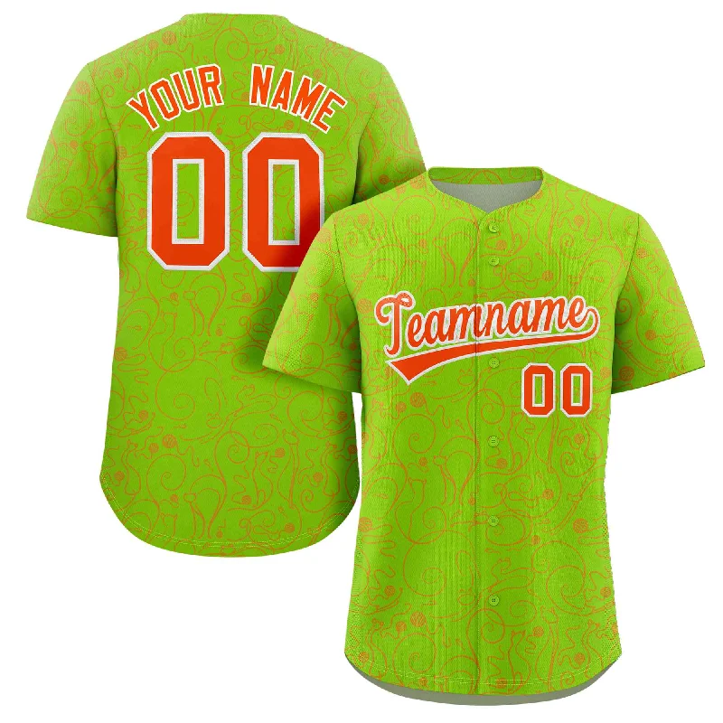 Baseball Jersey for Custom Jerseys for Fan Support-Custom Neon Green Orange Line Art Graffiti Pattern Design Authentic Baseball Jersey