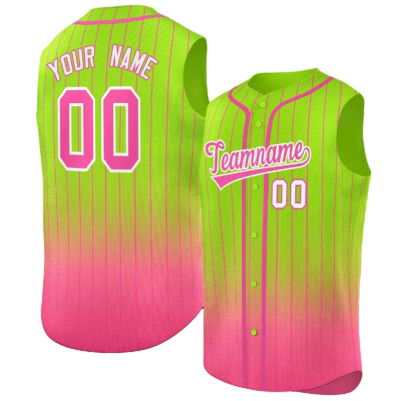 Baseball Jersey for Personalized Team Jerseys-Custom Neon Green Pink Gradient stripe Fashion Authentic Sleeveless Baseball Jersey