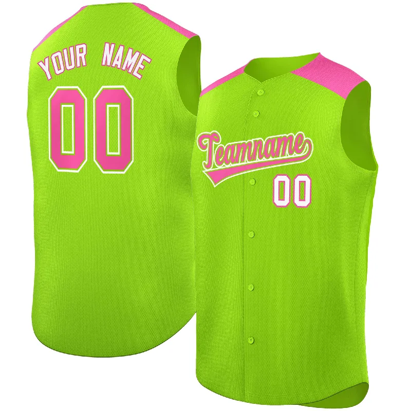 Baseball Jersey for Custom Team Numbers-Custom Neon Green Pink Personalized Classic Authentic Sleeveless Baseball Jersey