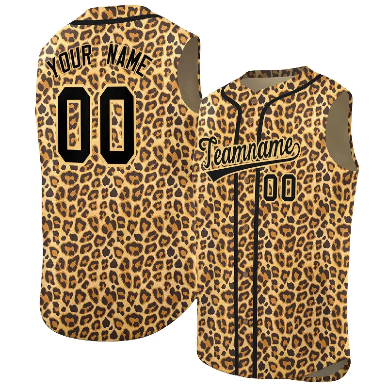 Baseball Jersey for Retro Baseball Fan Gear-Custom Old Gold Black Leopard Graffiti Pattern Authentic Sleeveless Baseball Jersey