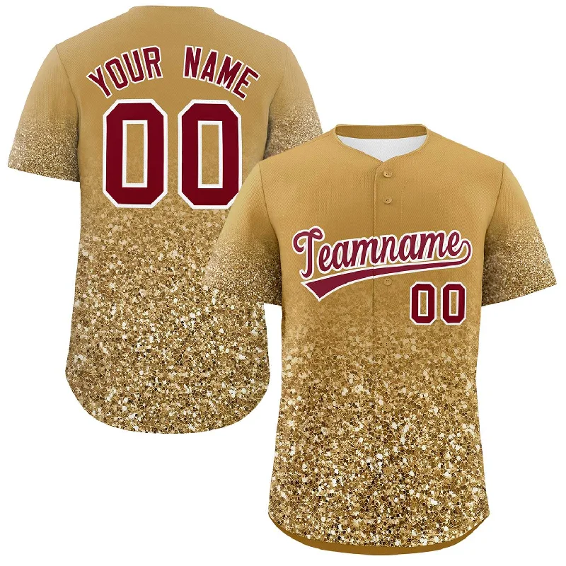 Baseball Jersey for Team Spirit Apparel for Supporters-Custom Old Gold Crimson Sequins Pattern Gradient Fashion Authentic Baseball Jersey