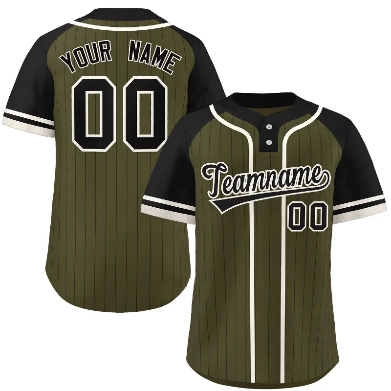 Baseball Jersey for Player Recognition-Custom Olive Black-Cream Stripe Fashion Raglan Sleeves Authentic Two-Button Baseball Jersey