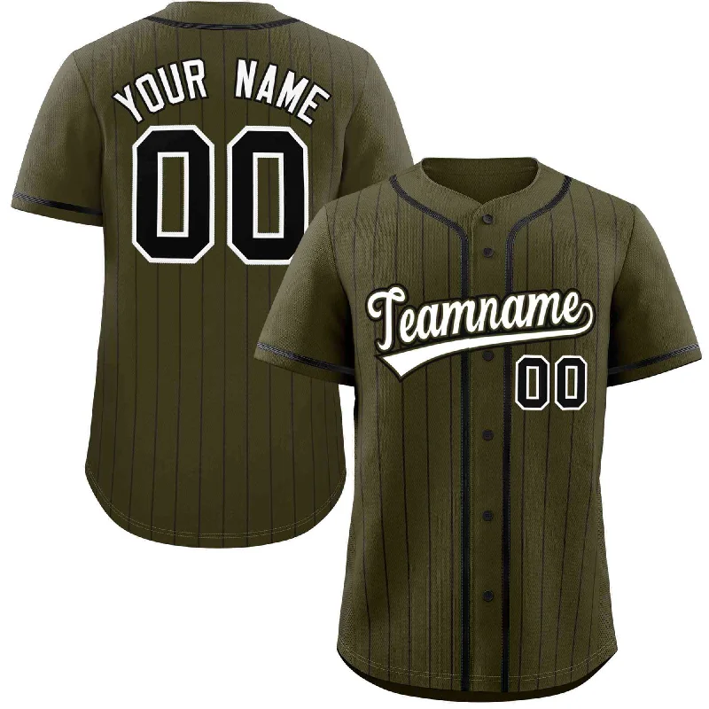 Baseball Jersey for Custom Apparel for Fans-Custom Olive Black Stripe Fashion Raglan Sleeves Authentic Baseball Jersey