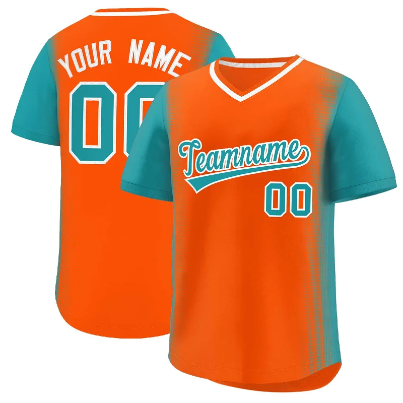 Baseball Jersey for Fun and Interactive Baseball Events-Custom Orange Aqua Personalized Raglan Sleeves Authentic Pullover Baseball Jersey