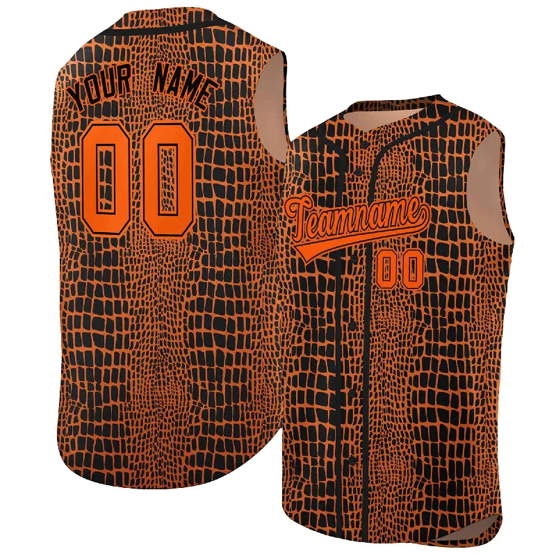 Baseball Jersey for School Spirit Jerseys for Fans-Custom Orange Black Crocodile Graffiti Pattern Authentic Sleeveless Baseball Jersey