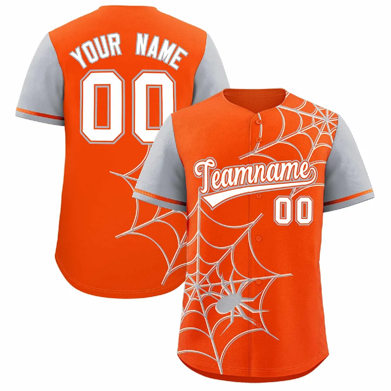 Baseball Jersey for Personalized Sports Apparel for Kids-Custom Orange Gray Spider Web Pattern Raglan Sleeves Authentic Baseball Jersey