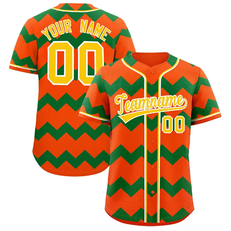 Baseball Jersey for Youth Baseball Apparel-Custom Orange Kelly Green-Gold Personalized Ripple Design Authentic Baseball Jersey