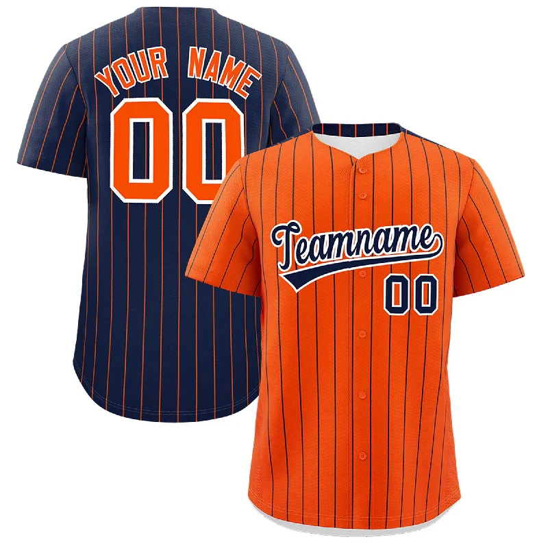 Baseball Jersey for Baseball-Themed Birthday Gifts-Custom Orange Navy Pinstripe Personalized Two-Tone Authentic Baseball Jersey