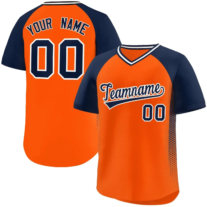 Baseball Jersey for Exclusive Team Jerseys for Fans-Custom Orange Navy Raglan Sleeves Side Spot Authentic Pullover Baseball Jersey