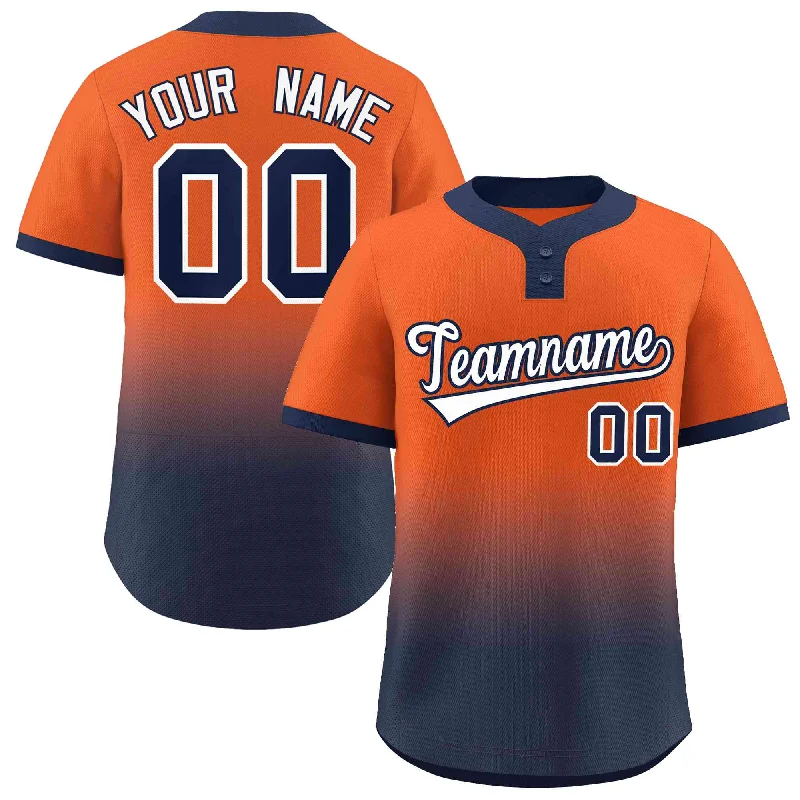 Baseball Jersey for Baseball-Themed Birthday Gifts-Custom Orange Navy White-Navy Gradient Fashion Authentic Two-Button Baseball Jersey