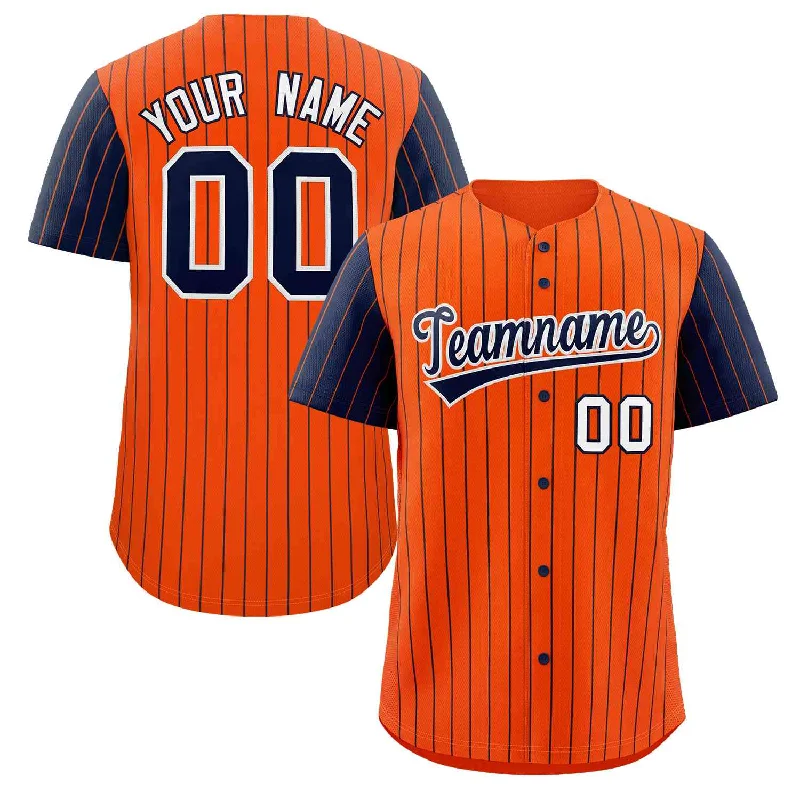 Baseball Jersey for Personalized Baseball Gifts for Fans-Custom Orange Navy-White Stripe Fashion Raglan Sleeves Authentic Baseball Jersey