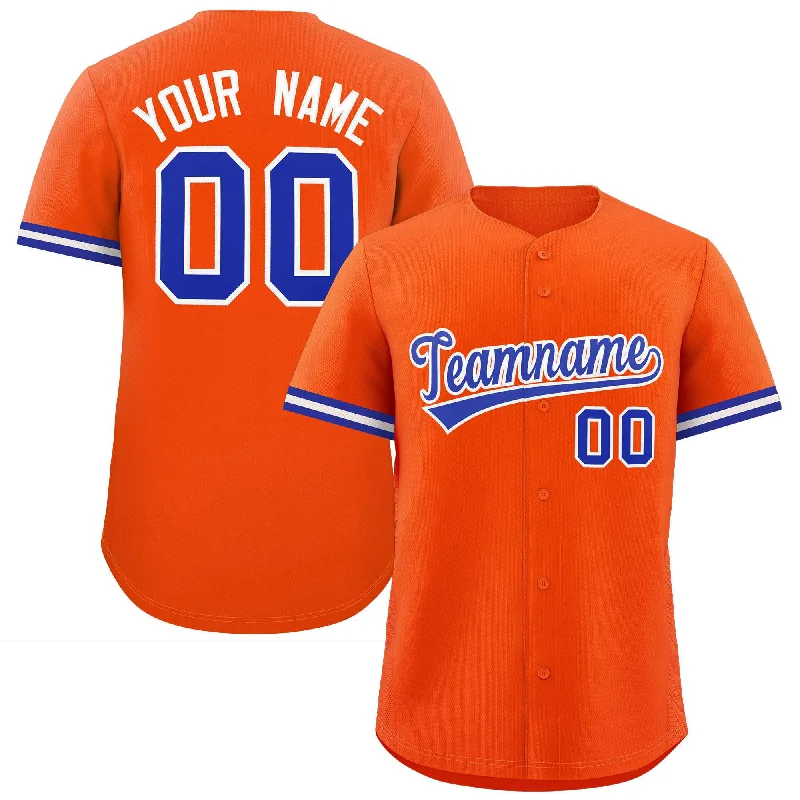 Baseball Jersey for College Baseball Fans-Custom Orange Royal Full Button Design Authentic Baseball Jersey