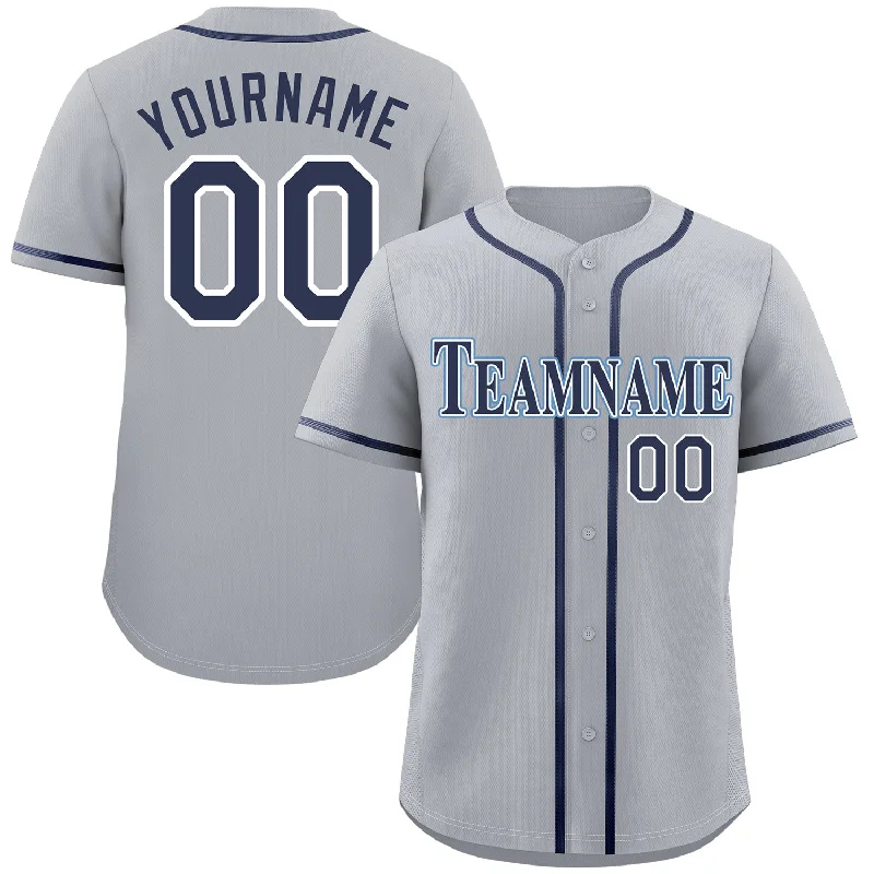 Baseball Jersey for Casual Wear-Custom Gray Navy-Powder Blue Classic Style Authentic Baseball Jersey