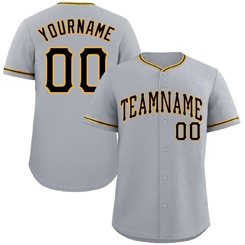 Baseball Jersey for Custom Sizes-Custom Gray Black-Gold Classic Style Authentic Baseball Jersey