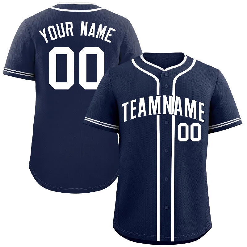 Baseball Jersey for Holiday Gifts-Custom Navy White Classic Style Authentic Baseball Jersey