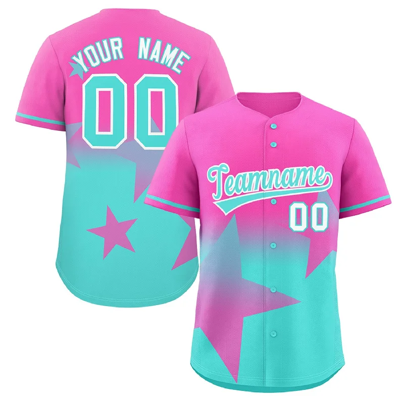 Baseball Jersey for Fan Merchandise for Baseball Events-Custom Pink Aqua Gradient Star Graffiti Pattern Authentic Baseball Jersey