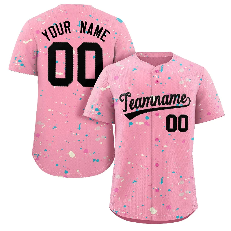 Baseball Jersey for Personalized Apparel for Baseball Fans-Custom Pink Black Splash Graffiti Pattern Authentic Baseball Jersey