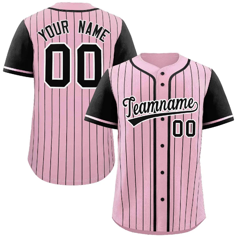 Baseball Jersey for Team Spirit Apparel-Custom Pink Black Stripe Fashion Raglan Sleeves Authentic Baseball Jersey