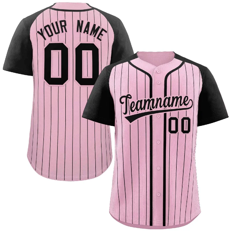 Baseball Jersey for Custom Team Jerseys for Kids-Custom Pink Black Stripe Fashion Raglan Sleeves Authentic Baseball Jersey