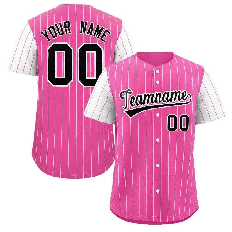 Baseball Jersey for Baseball Players’ Custom Apparel-Custom Pink Black-White Stripe Fashion Raglan Sleeves Authentic Baseball Jersey