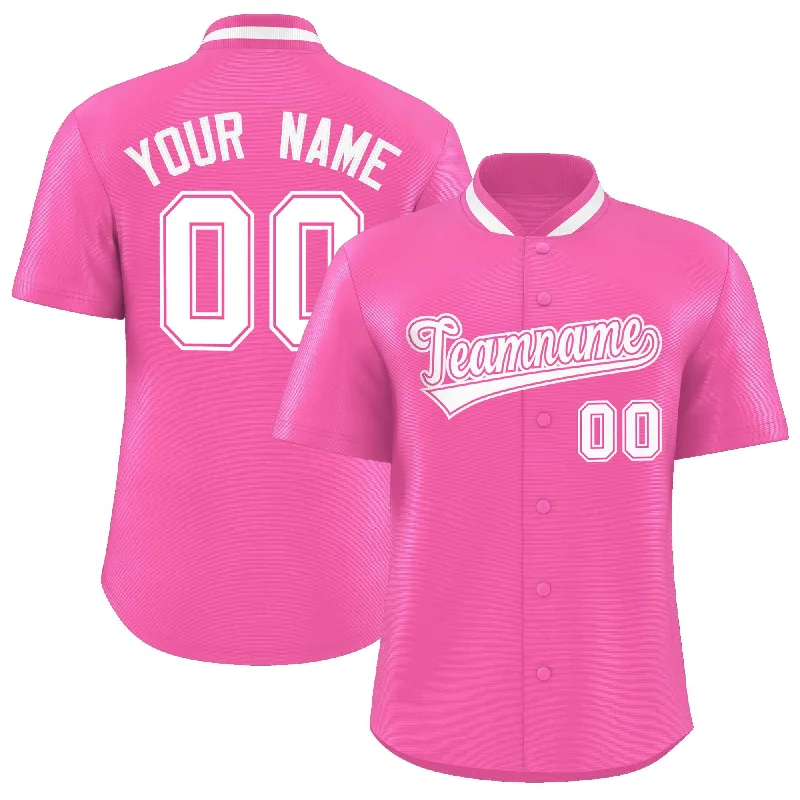 Baseball Jersey for Women’s Baseball-Custom Pink Classic Style Authentic Stand Collar Baseball Jersey