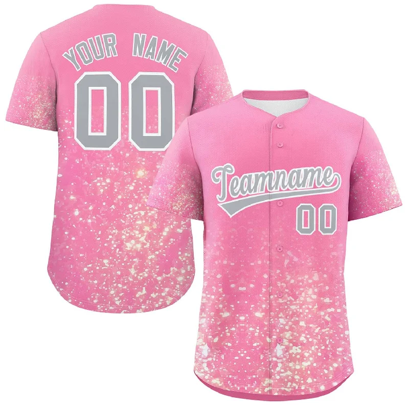 Baseball Jersey for School Baseball Team Jerseys-Custom Pink Gray Sequins Pattern Gradient Fashion Authentic Baseball Jersey