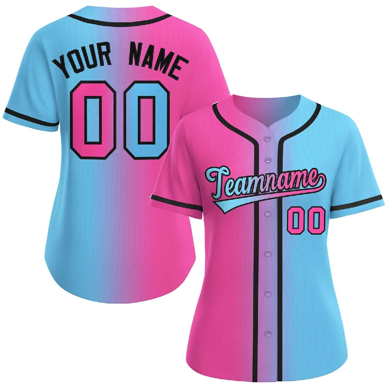 Baseball Jersey for Youth Teams-Custom Pink Light Blue-Black Gradient Fashion Baseball Jersey For Women