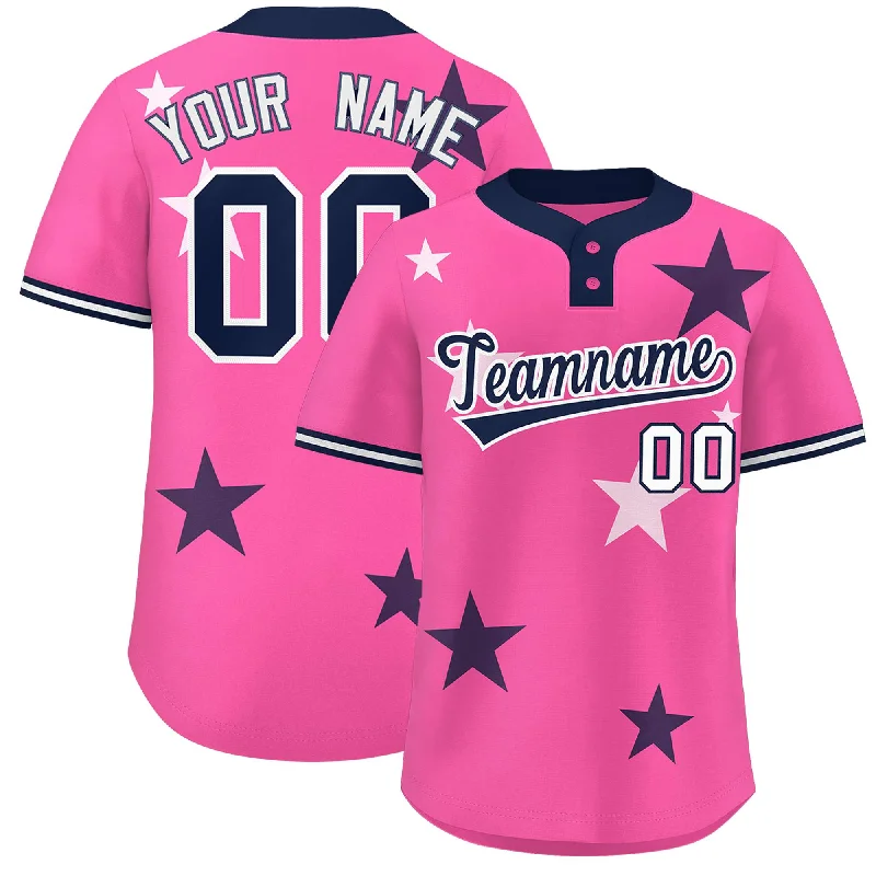 Baseball Jersey for Collector’s Baseball Jerseys-Custom Pink Navy Personalized Star Graffiti Pattern Authentic Two-Button Baseball Jersey