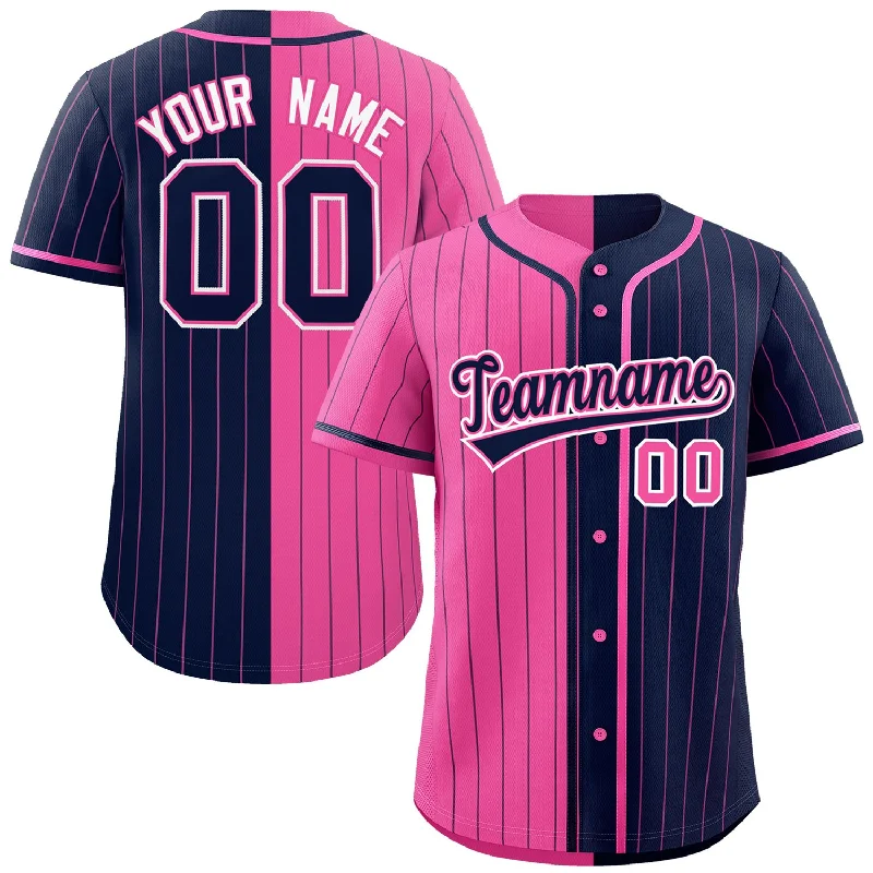 Baseball Jersey for Retro Fan Gear-Custom Pink Navy Two Tone Striped Fashion Authentic Baseball Jersey