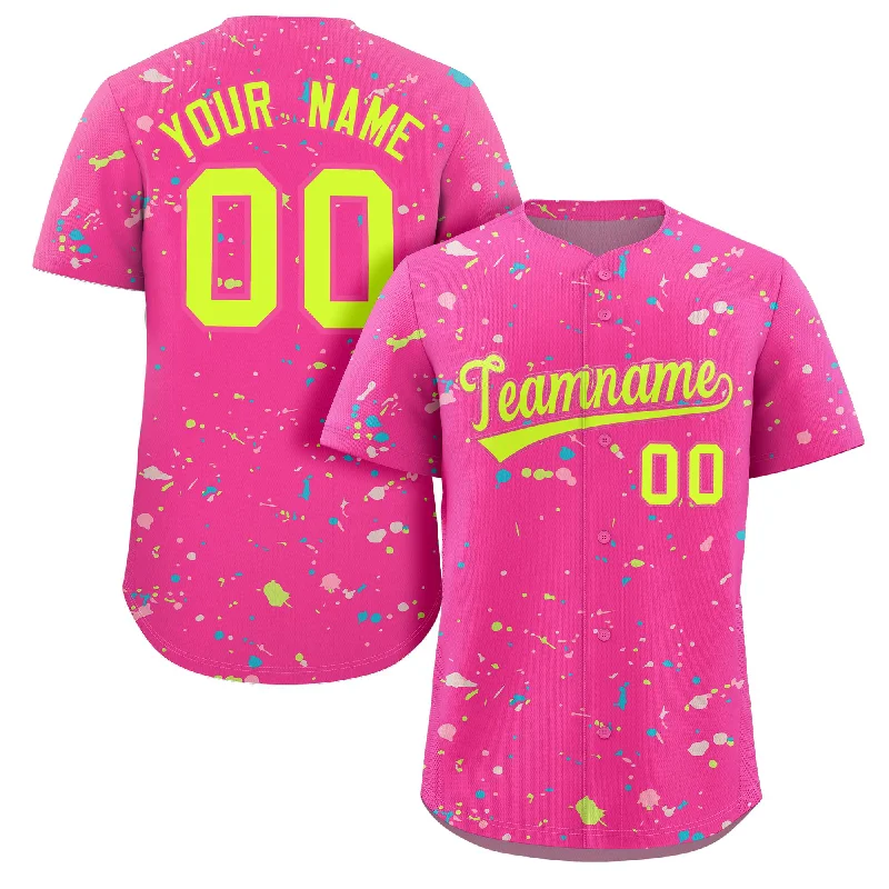 Baseball Jersey for Personalized School Jerseys-Custom Pink Neon Green Splash Graffiti Pattern Authentic Baseball Jersey