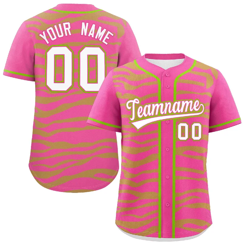 Baseball Jersey for Fun Local Events and Tournaments-Custom Pink Neon Green Zebra Stripes Graffiti Pattern Authentic Baseball Jersey