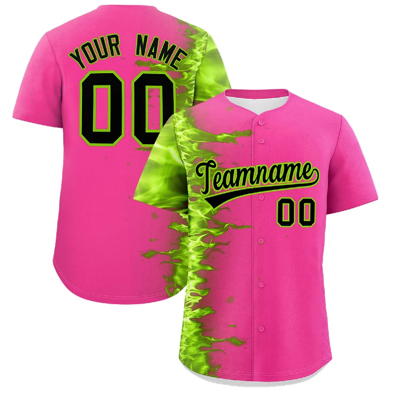 Personalized Baseball Jersey for Fans-Custom Pink Personalized 3D Flame Design Authentic Baseball Jersey