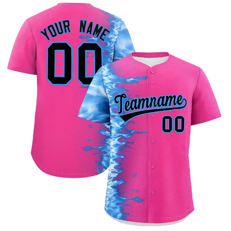 Baseball Jersey for Baseball Jersey Customization-Custom Pink Personalized 3D Flame Design Authentic Baseball Jersey