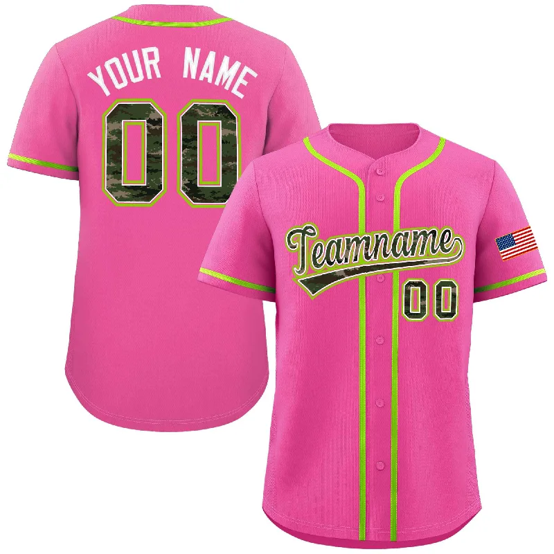 Baseball Jersey for Limited-Edition Baseball Team Jerseys-Custom Pink Personalized Camo Font Authentic Baseball Jersey