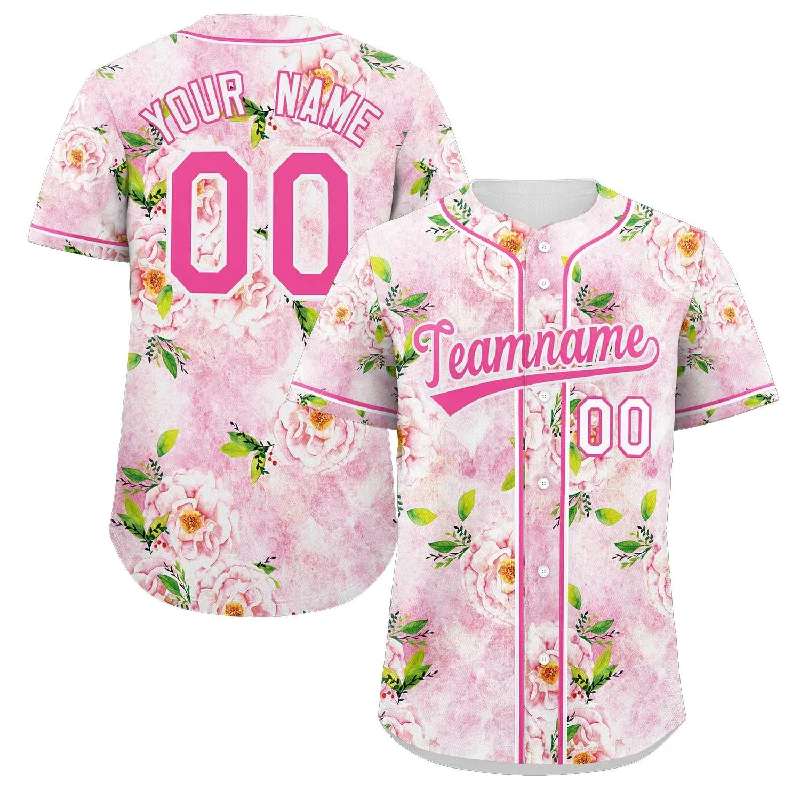 Baseball Jersey for Baseball Jerseys for Group Orders-Custom Pink Pink-White Graffiti Pattern Authentic Flower Baseball Jersey