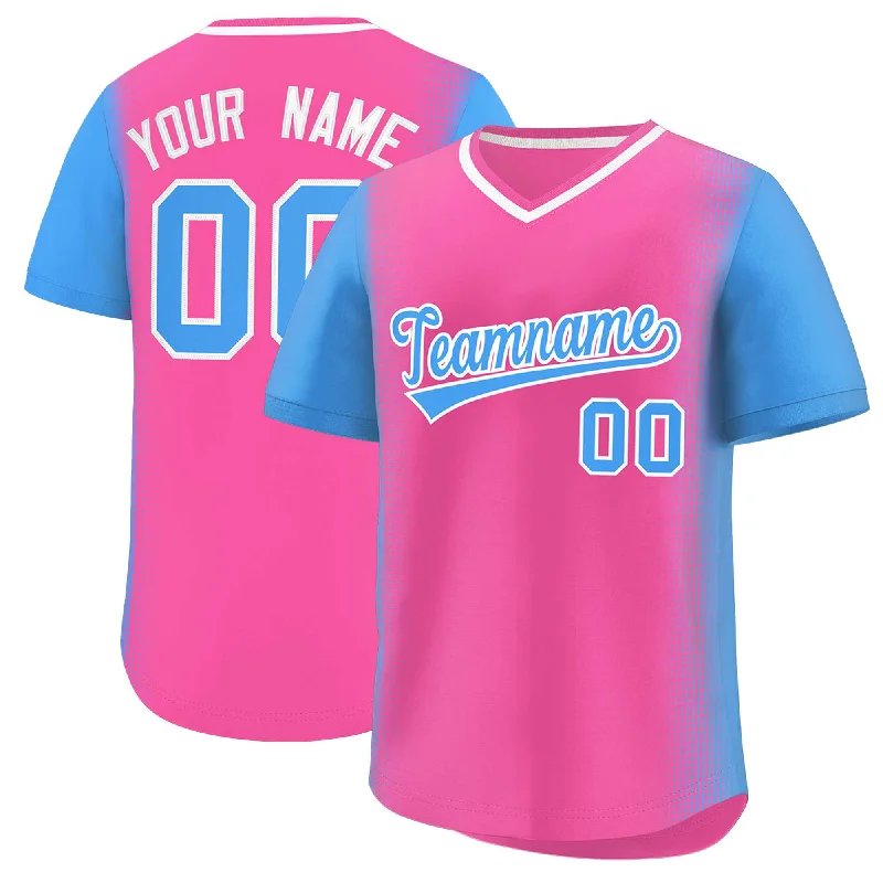 Baseball Jersey for Fundraising Events-Custom Pink Powder Blue Personalized Raglan Sleeves Authentic Pullover Baseball Jersey