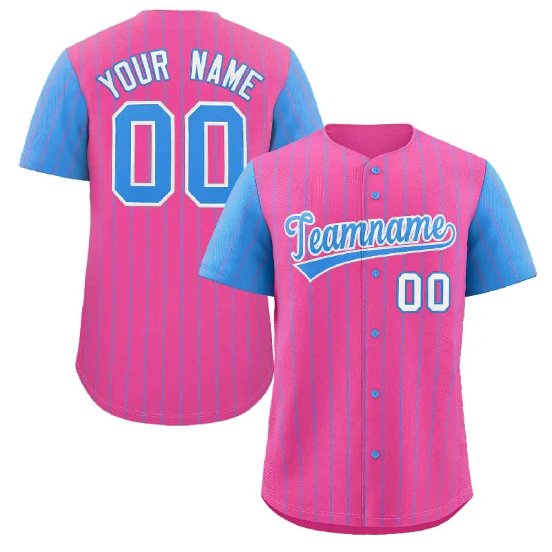 Baseball Jersey for Local Team Apparel for Baseball-Custom Pink Powder Blue-White Stripe Fashion Raglan Sleeves Authentic Baseball Jersey