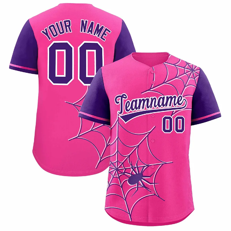 Baseball Jersey for Baseball Fan Club Apparel-Custom Pink Purple Spider Web Pattern Raglan Sleeves Authentic Baseball Jersey