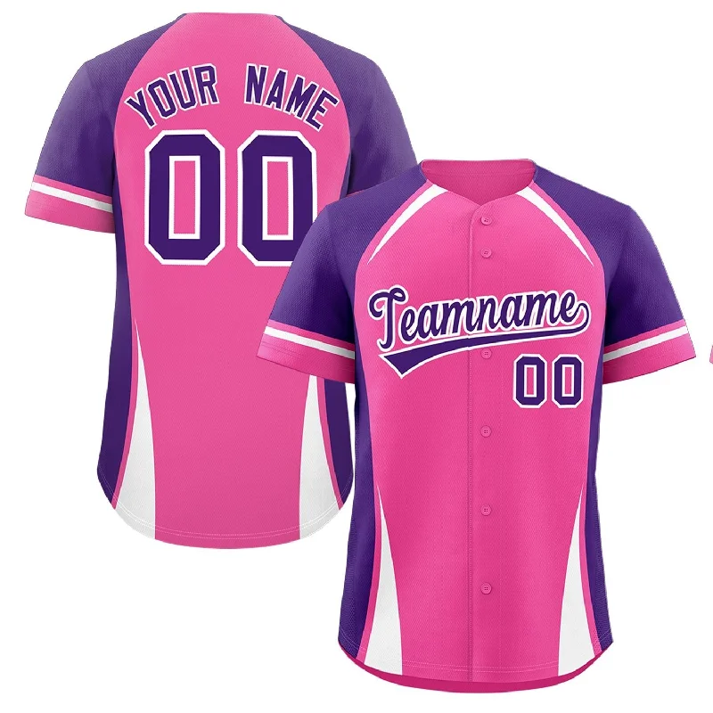 Baseball Jersey for Retro Baseball Fan Apparel-Custom Pink Purple-White Personalized Color Block Authentic Baseball Jersey