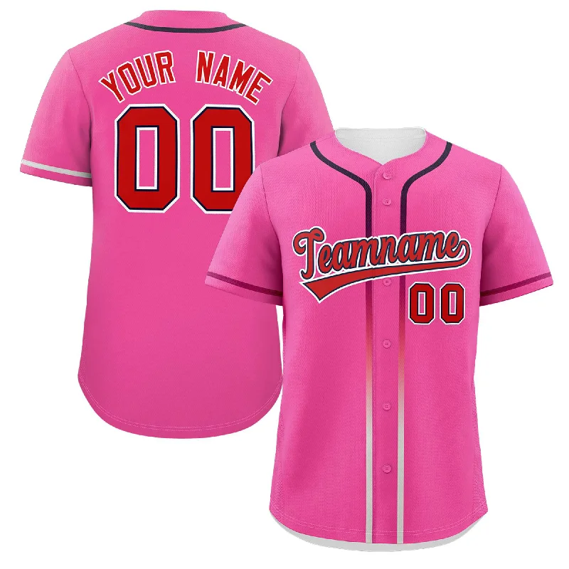 Baseball Jersey for Fan Apparel for College Baseball-Custom Pink Red Personalized Gradient Ribbed Design Authentic Baseball Jersey