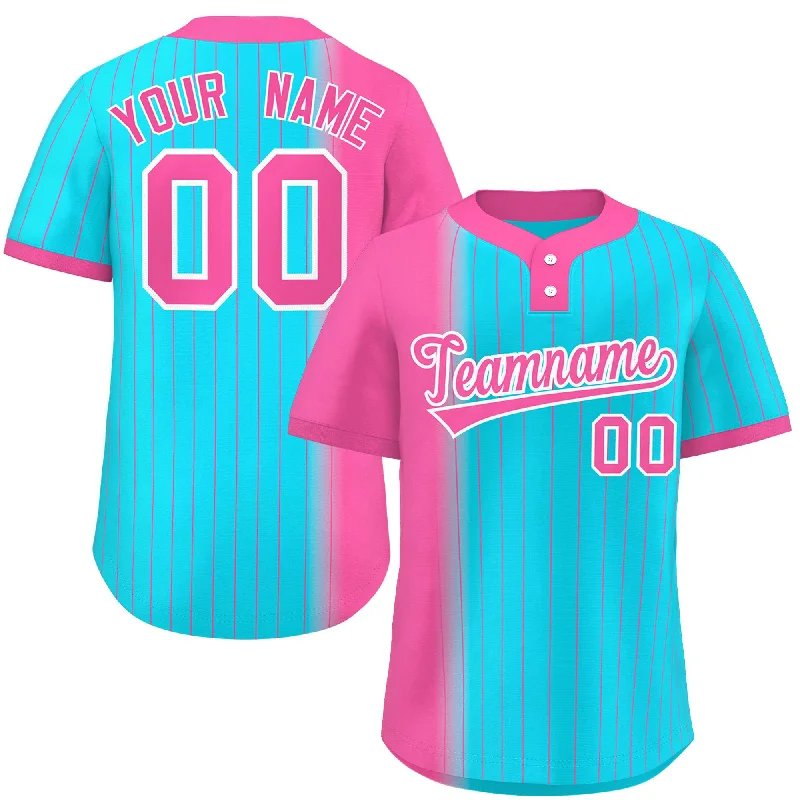 Baseball Jersey for Special Event Apparel-Custom Pink Sky Blue Gradient Stripe Fashion Authentic Two-Button Baseball Jersey