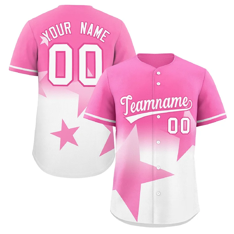 Baseball Jersey for Retro-Inspired Team Gear-Custom Pink White Gradient Star Graffiti Pattern Authentic Baseball Jersey