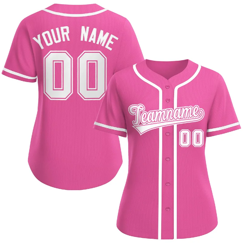 Baseball Jersey for Fan Apparel for College Baseball-Custom Pink White-Pink Classic Style Baseball Jersey For Women